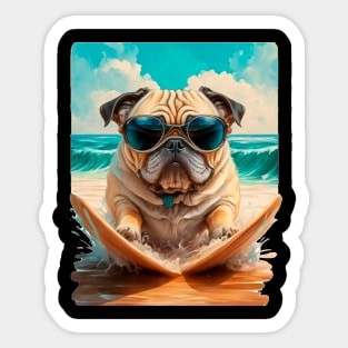 Pug on the beach Surf Sticker